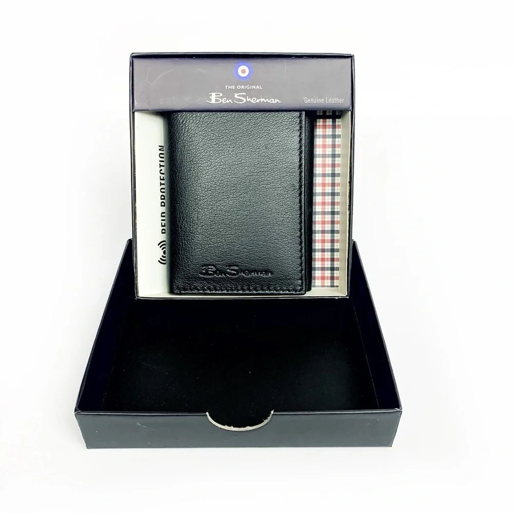 Ben Sherman Black Tri-Fold Genuine Leather Wallet